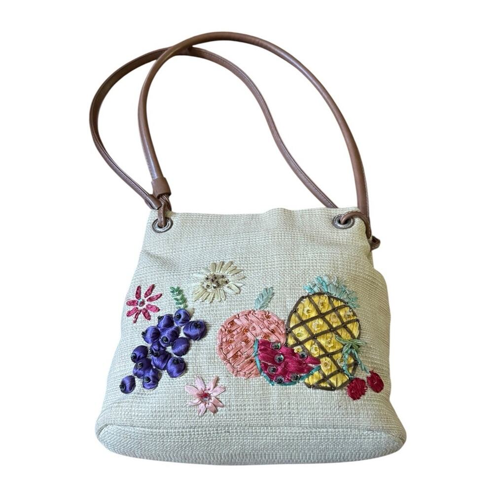VTG Cherokee Embroidered‎ Bead Pineapple Grapes Fruit Purse Shoulder Handbag